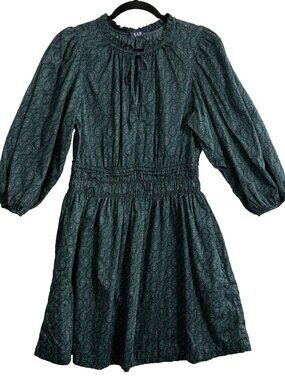 GAP Women Cottagecore Mini Puff Sleeve Smock Pocket Dress Sz M Green 24-16